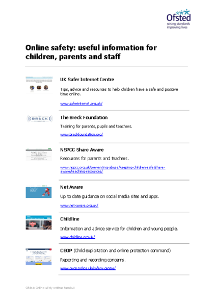 Useful Information for Children, Parents & Staff