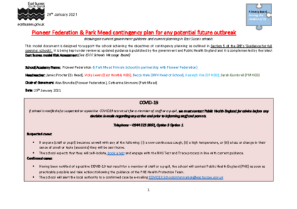 Pioneer & Park Mead Contingency Plan – Jan 2021