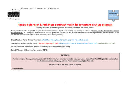 Pioneer & Park Mead Contingency Plan – March 2021