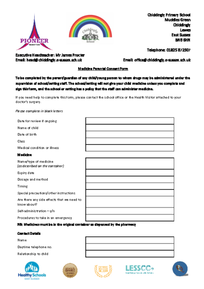 Administration of Medicines Consent Form