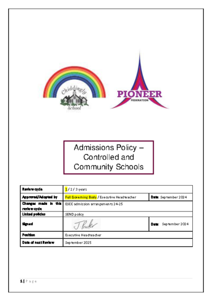 Admissions Policy