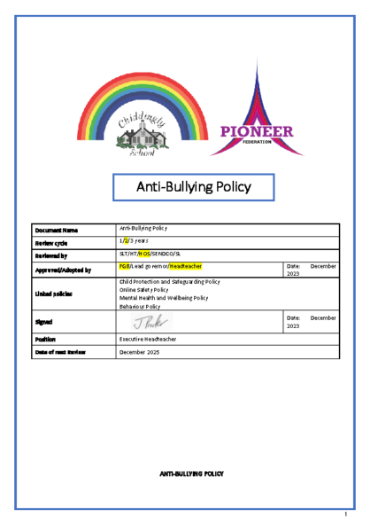 Anti-Bullying Policy