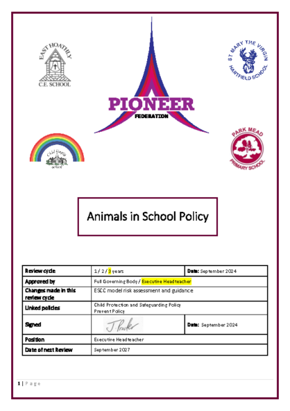 Animals in School Policy