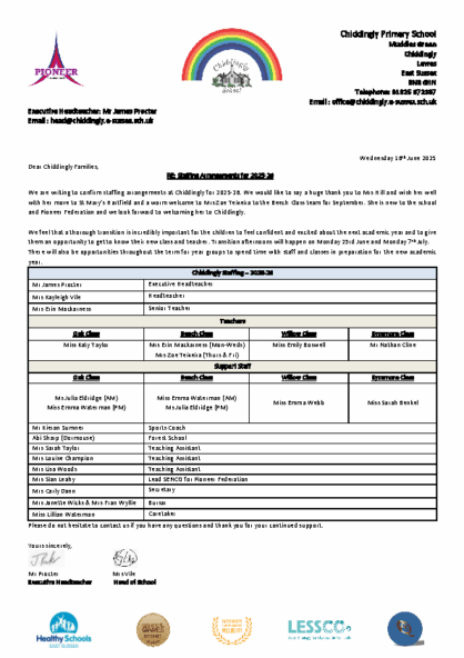 Staffing Letter for 2025-26