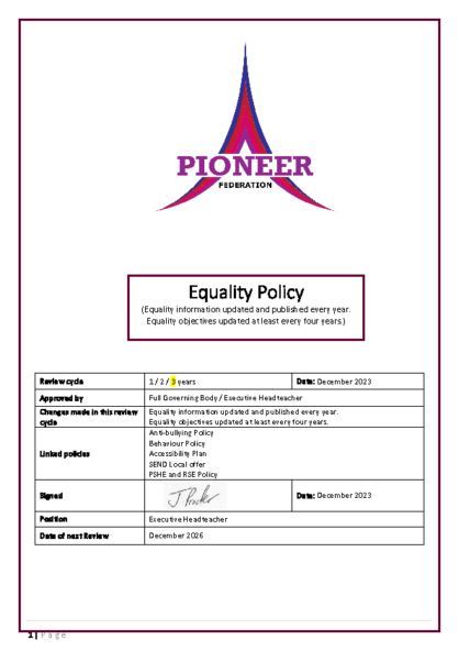 Equality Policy & Objectives