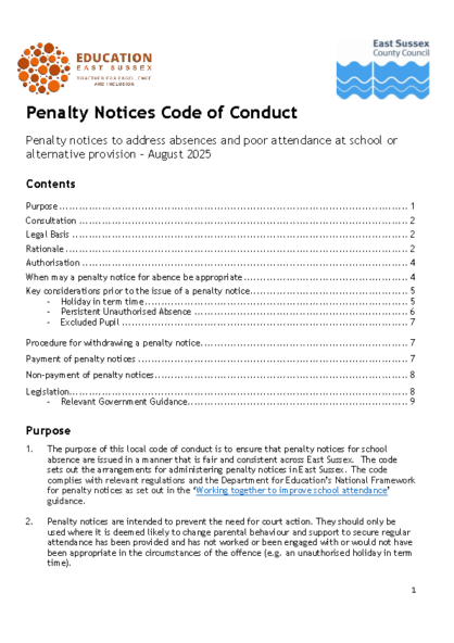 Attendance – Code of Conduct for Penalty Notices