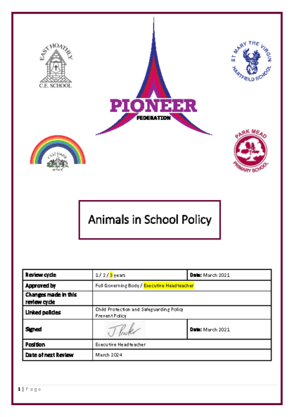 Animals in School Policy