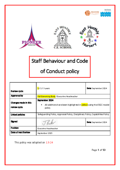 Staff Behaviour & Code of Conduct Policy