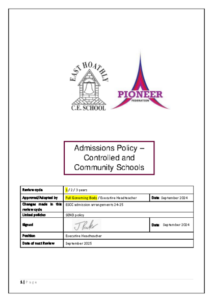 Admissions Policy