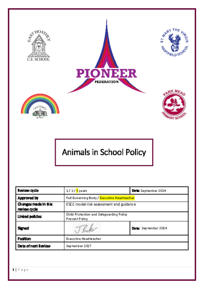 Animals in School Policy