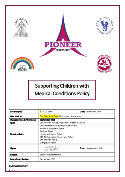 Supporting Pupils With Medical Conditions Policy