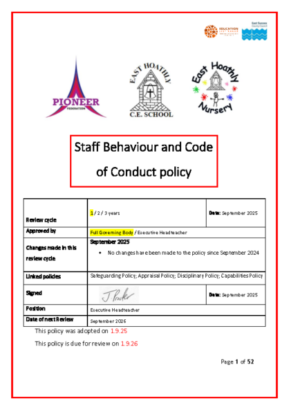 Staff Behaviour & Code of Conduct Policy