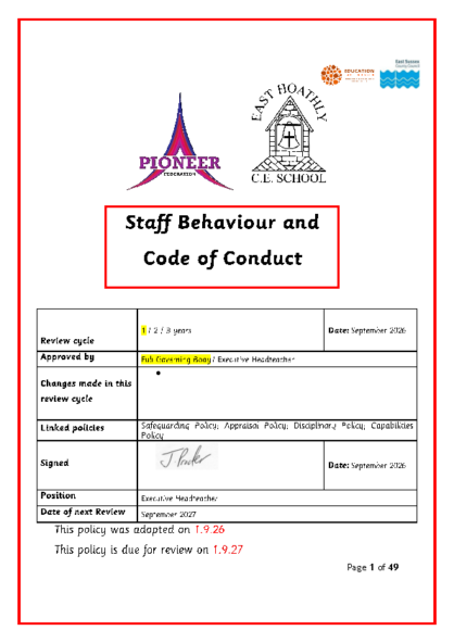 Staff Behaviour & Code of Conduct Policy