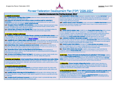 Pioneer Federation Development Plan (FDP) 2026-27 (August 26 Updated)