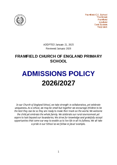 Admissions Policy 2026/27