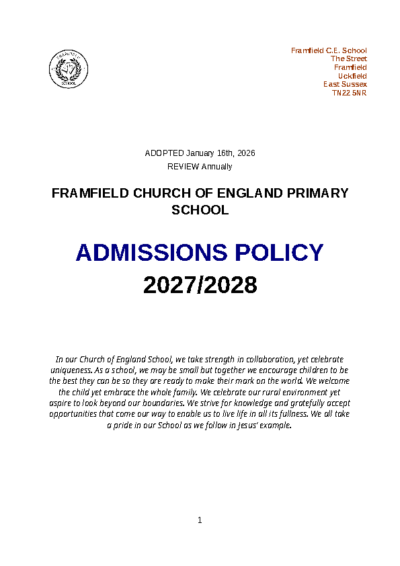 Admissions Policy 2027/28