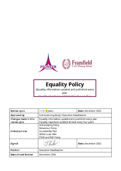 Equality Policy Policy & Objectives