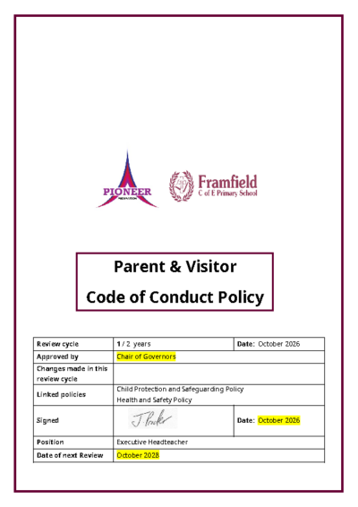 Parent & Visitor Code of Conduct