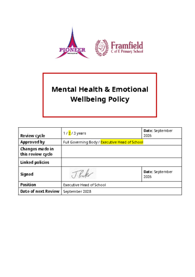 Staff Mental Health & Emotional Wellbeing Policy