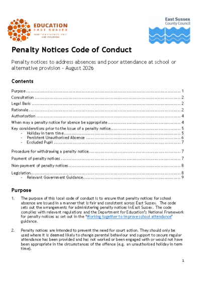 Attendance Penalty Notice Code of Conduct