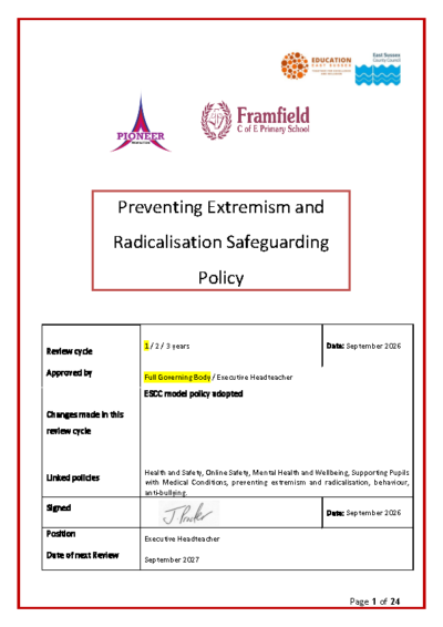 Preventing Extremism & Radicalisation Policy