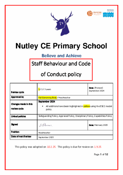 Staff Behaviour & Code of Conduct Policy