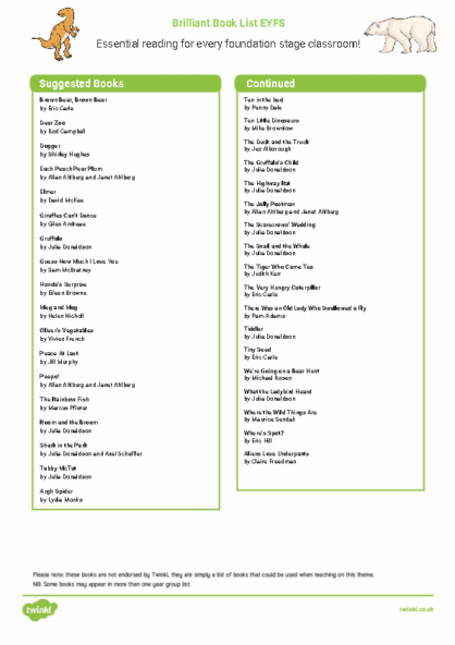 EYFS Book List