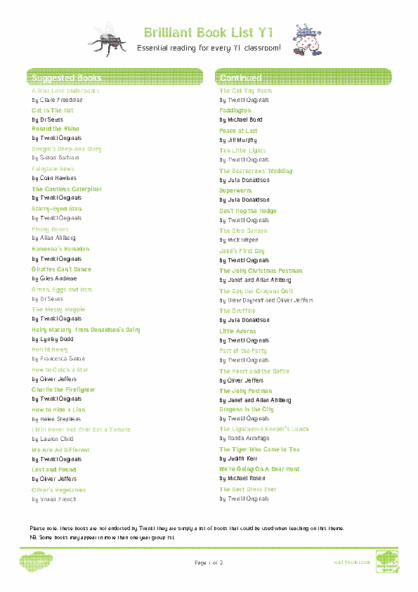 Year 1 Book List