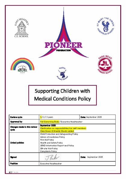 Supporting Pupils with Medical Conditions Policy