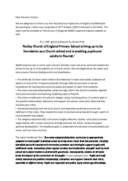 SIAMS Letter to Parents