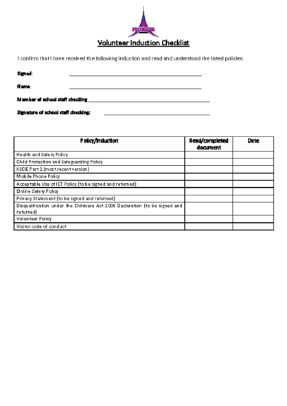 Volunteer Induction Checklist