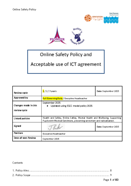 Online Safety Policy & Acceptable Use Agreements
