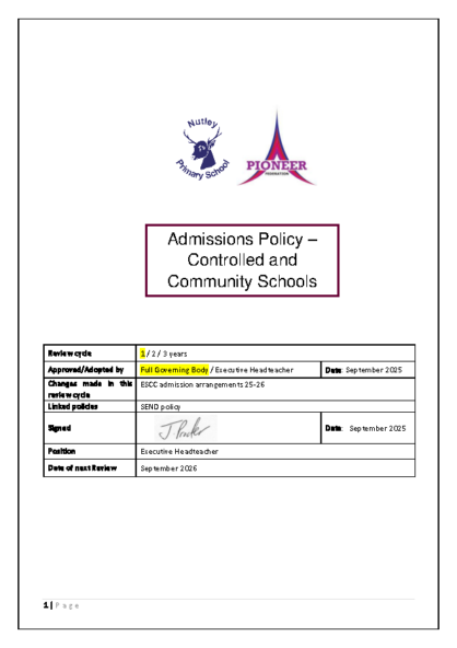 Admissions Policy