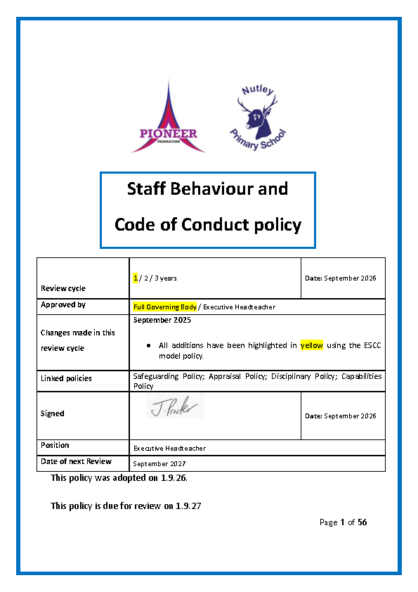 Staff Behaviour & Code of Conduct Policy