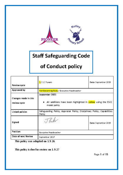 Staff Safeguarding Code of Conduct Policy