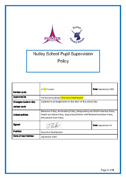 Supervision of Children Policy