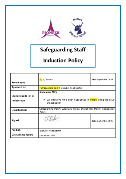 Staff Safeguarding Induction Policy