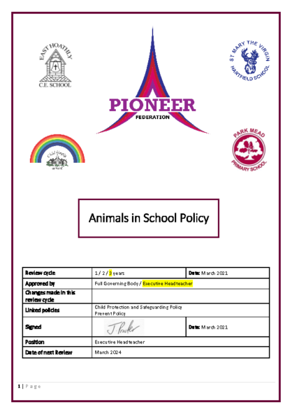 Animals in School Policy