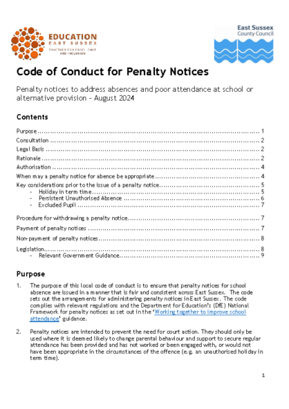 Attendance – Code of Conduct for Penalty Notices