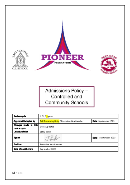 Admissions Policy