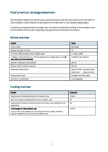 Pupil Premium Strategy Statement 2024-25