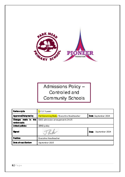 Admissions Policy