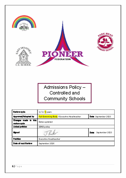 Admissions Policy