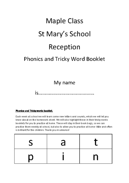Phonics and Tricky Word Booklet