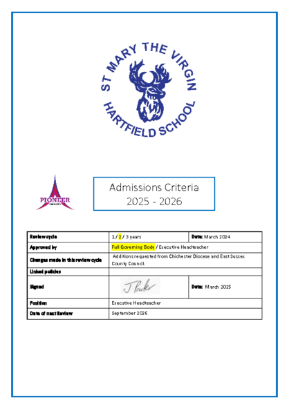 Admissions & Criteria Policy 2025-26