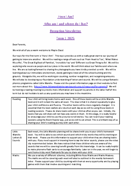 Term 1 2025/26 – Who Am I and Where Do I Live?