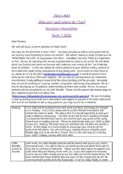 Term 1 2026/27 – Here I Am! Who am I and where do I live?