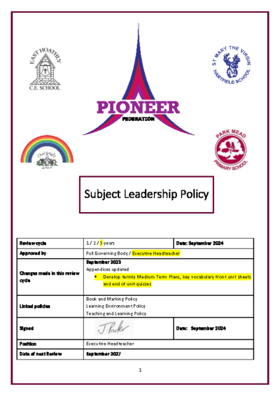 Subject Leadership Policy