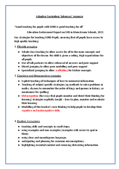 Adaptive Teaching Take Away Resource