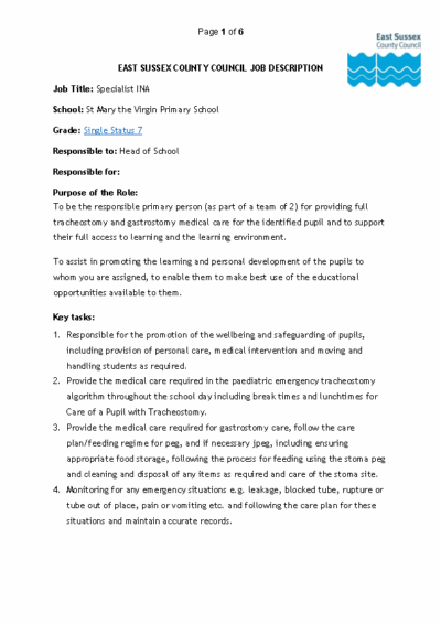 Specialist INA Job Description